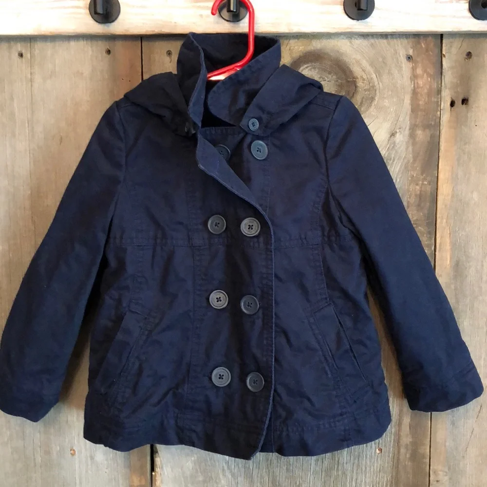 GapKids Cotton Hooded Pea Coat in Navy Blue Size XS 4-5 Girls